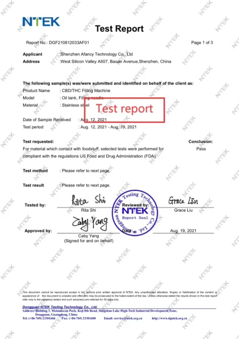 Cartridge Filling Machine Manufacturer Certificates